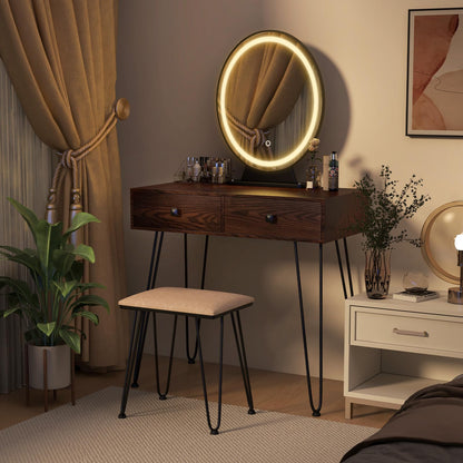 Makeup Dressing Table Set w/ 3 Color Lighting Modes & Adjustable Brightness
