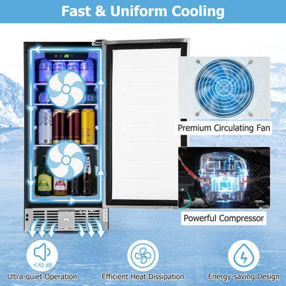 115 Cans Compact Beverage Refrigerator with Adjustable Shelves & Stainless Steel Door