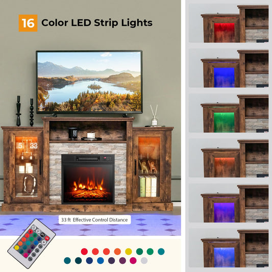 Fireplace TV Stand with LED Lights for TV up to 65”, Entertainment Center with 18” Electric Fireplace