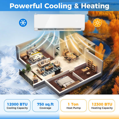 ARLIME 12000 BTU Wifi Enabled Mini Split Air Conditioner & Heater, 12000 BTU, 208-230V, 22 SEER2