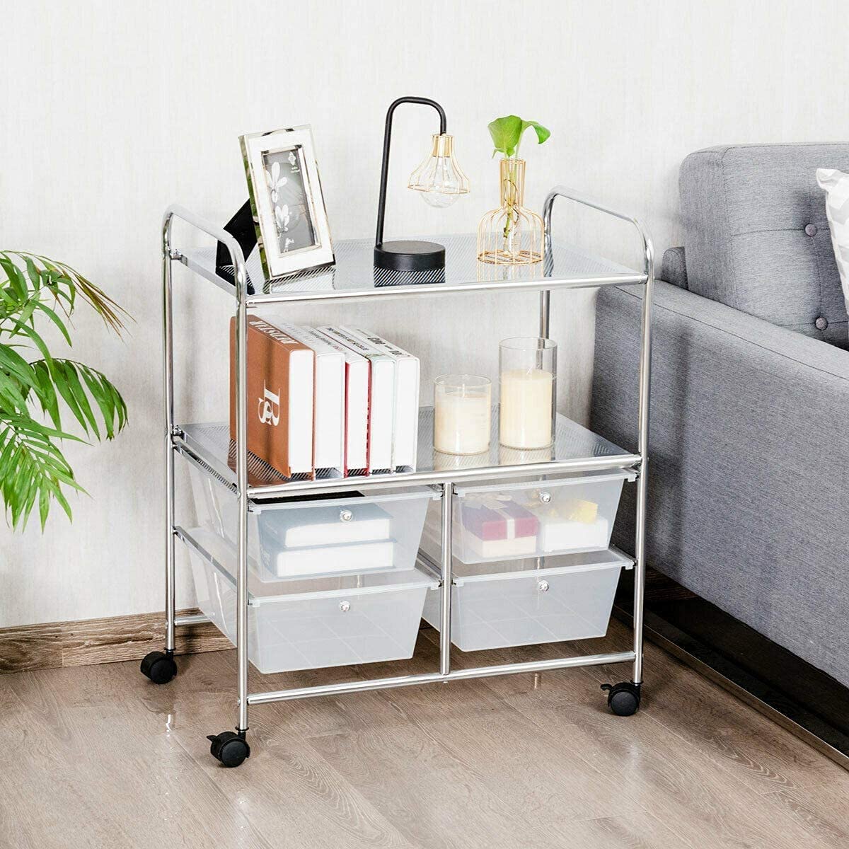 ARLIME 4-Drawer Storage Cart, 4 Drawer 2 Shelves Trolley, Rolling Organizer Cart