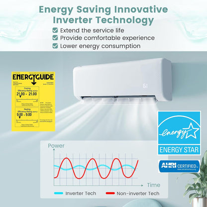 ARLIME Mini Split AC/Heating System, 18000 BTU 21 SEER2 Energy Saving Split Air Conditioner