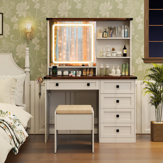 42'' Farmhouse Dressing Table w/Charging Station