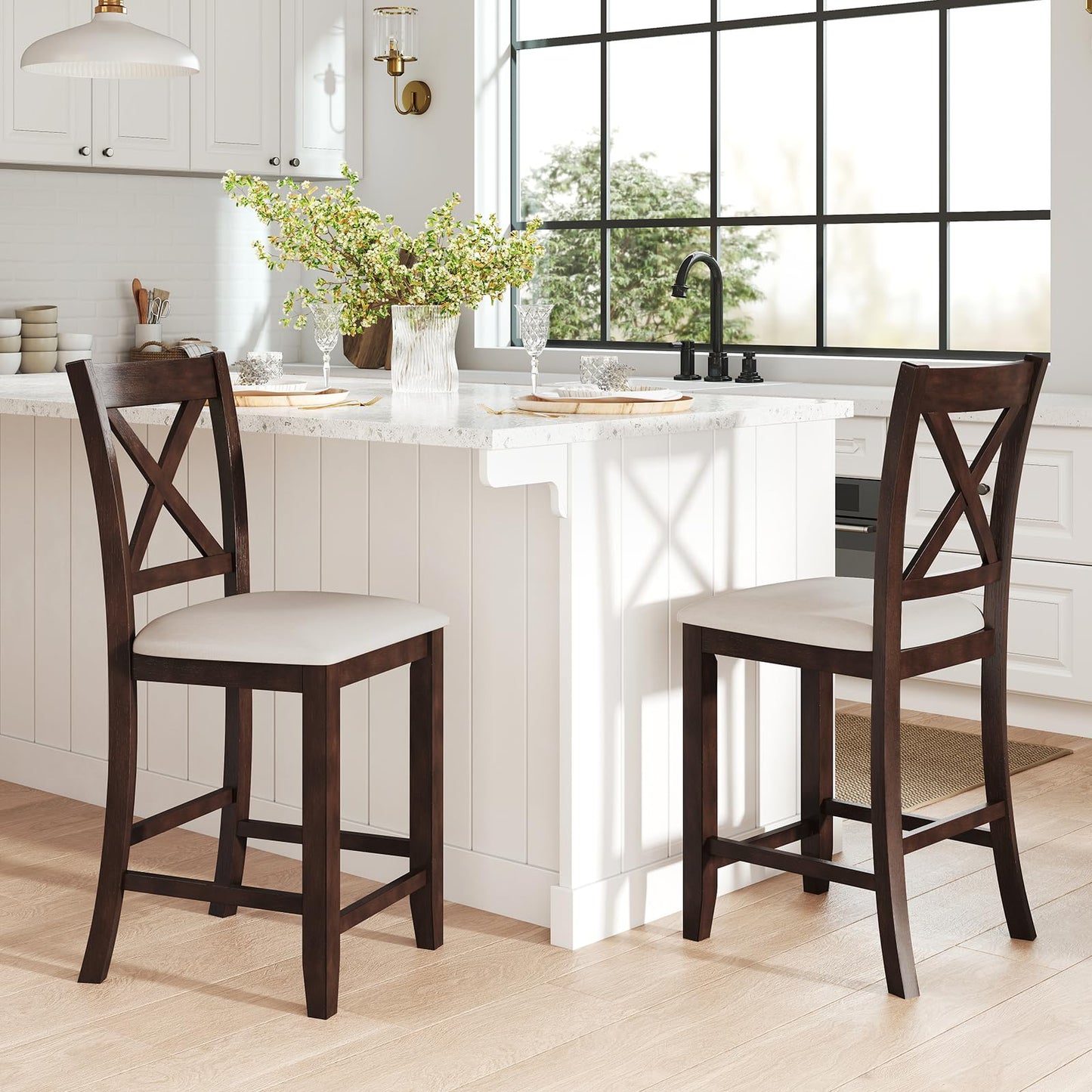 24’’ Counter Height Barstools with Rubber Wood Frame for Home Bar Cafe