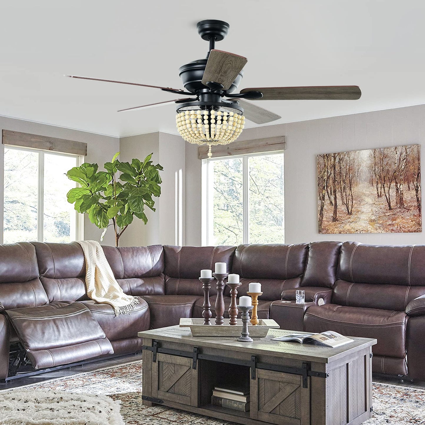 52" Ceiling Fan with Lights and Remote Control, Retro Lighting Ceiling Fan with 5 Blades