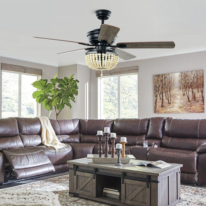 52" Ceiling Fan with Lights and Remote Control, Retro Lighting Ceiling Fan with 5 Blades