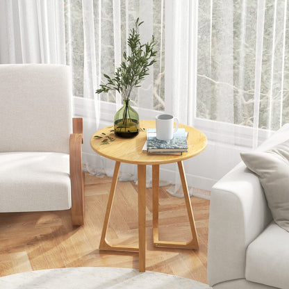 24” Round Side Table Solid Rubber Wood End Table Compact Tea Table Beside Sofa or Bed