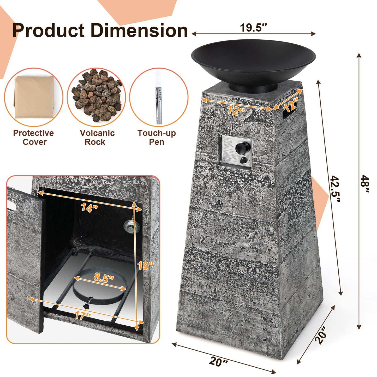 Outdoor Burning Fire Bowl W/Lava Rocks & PVC Cover