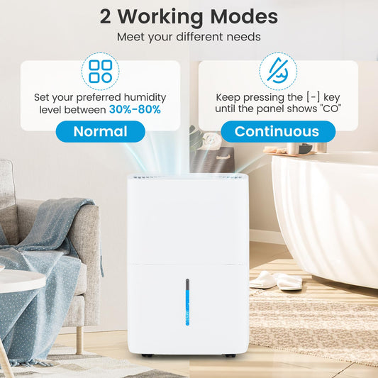 6000 Sq.Ft Portable Large Home Dehumidifier for Basements with 2 Modes & 3 Fan Speeds
