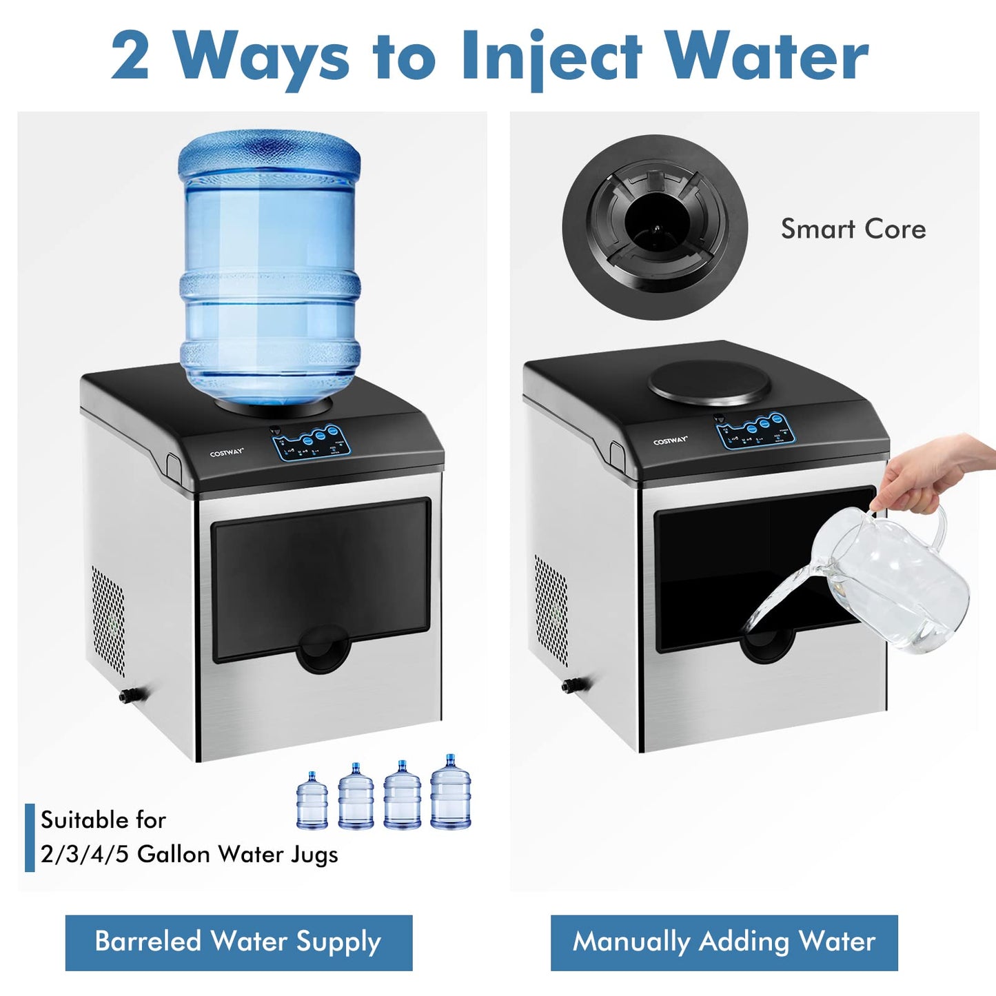 2 in 1 Countertop Ice Maker Built-in Water Dispenser, 48LBS per Day, S/M/L Size Ice Cube