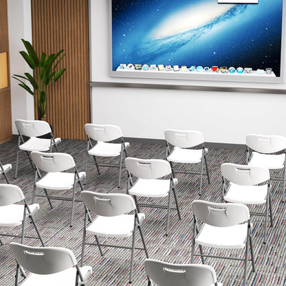 Stackable Plastic Folding Chairs w/Waterproof Seat 350 LBS Capacity Heavy-Duty Metal Frame
