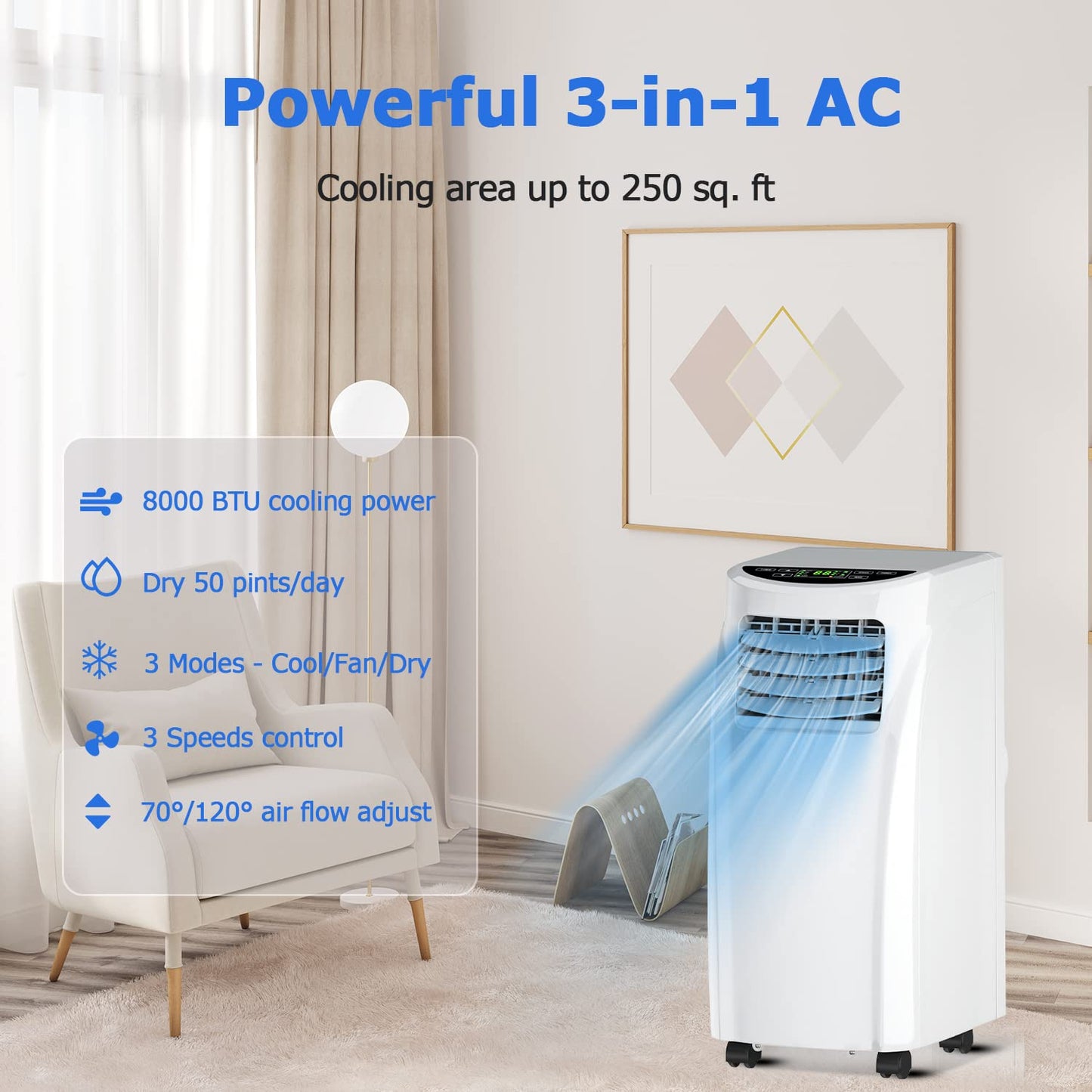 ARLIME Portable Air Conditioner 8000 BTU, 3-in-1 AC Units for Rooms with Fan & Dehumidifier
