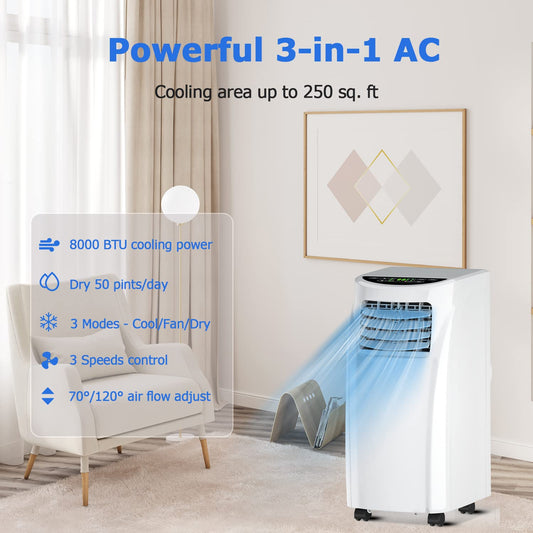 ARLIME Portable Air Conditioner 8000 BTU, 3-in-1 AC Units for Rooms with Fan & Dehumidifier