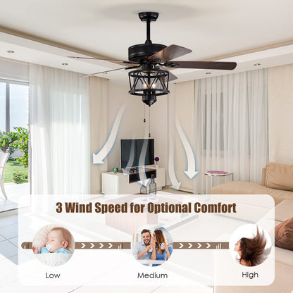 50-Inch Ceiling Fan with Lights, Indoor Ceiling Fan with Pull Chain Control, Mute Motor (Coffee)