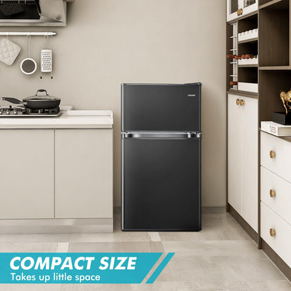 Compact Refrigerator, 3.2 Cu.Ft. Fridge Freezer Compartment with Reversible 2 Door, Adjustable Thermostat