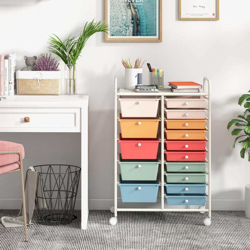ARLIME 15-Drawer Storage Cart, 15 Drawer Trolley, Rolling Organizer Cart