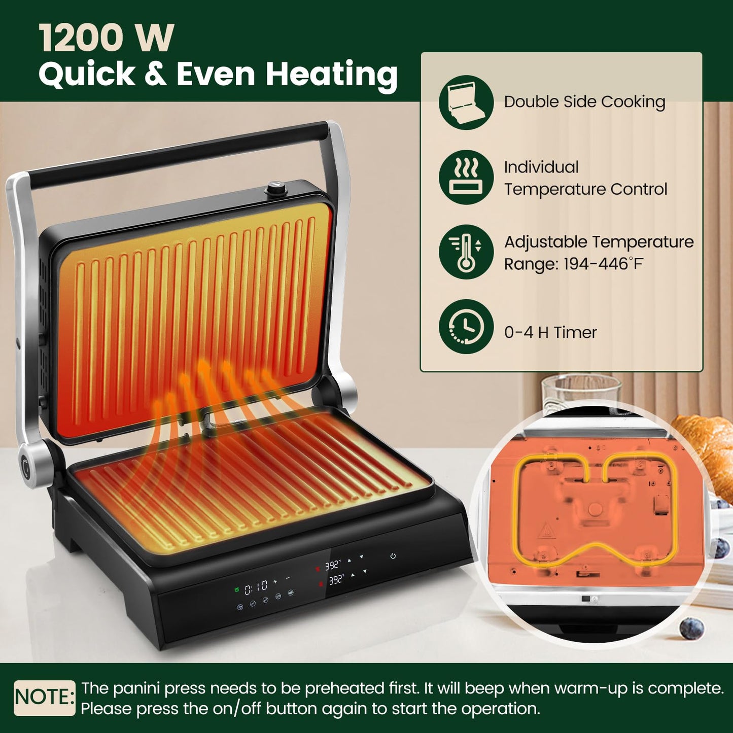 ARLIME 3 in 1 Panini Grill Press Sandwich Maker
