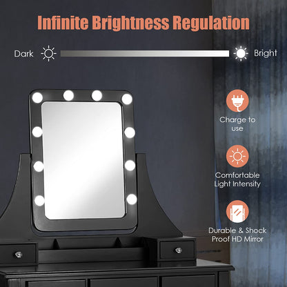Vanity Table Set with LED Lights 360° Swivel Mirror