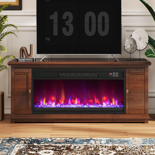 26 Inch Recessed Fireplace Heater, Electric Fireplace Insert w/Multi-Color Flame & Crystal Ember Bed
