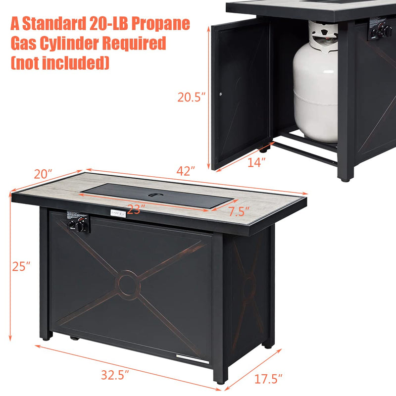 60,000 BTU Outdoor Rectangle Gas Fire Table W/Ceramic Tabletop