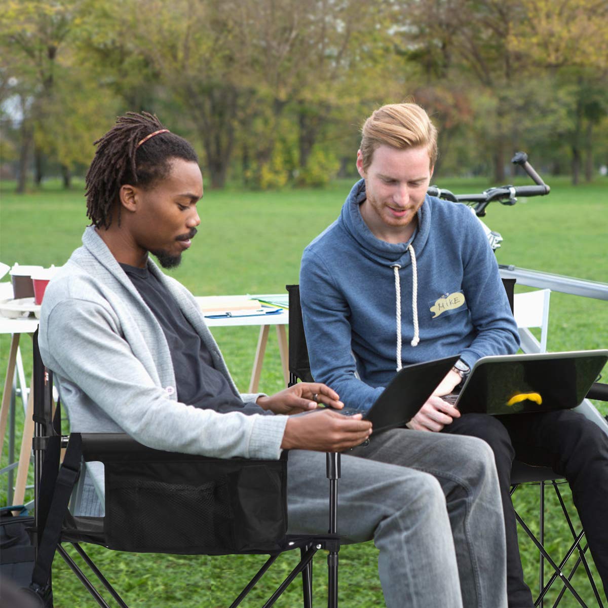 38.5” Height Portable Tall Directors Chair with Storage Pouches & Detachable Armrests