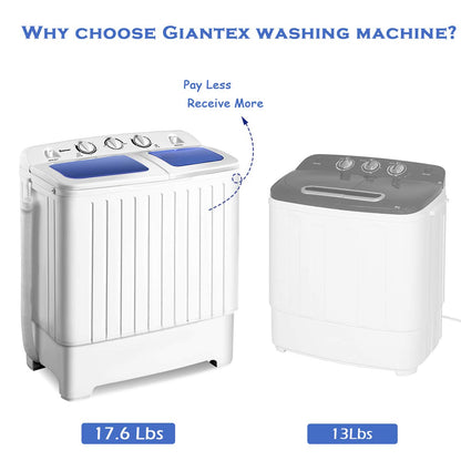 Portable Mini Compact Twin Tub Washing Machine 17.6lbs Washer Spain Spinner Portable Washing Machine, Blue+ White