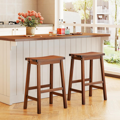 Wooden Saddle Stools Set of 2/4 with Rubber Wood Curved Seat