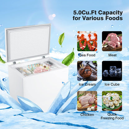 ARLIME Chest Freezer 5 Cu.ft Single Door Deep Refrigerator with 7-Grade Temperature Range -11°F to 10°F