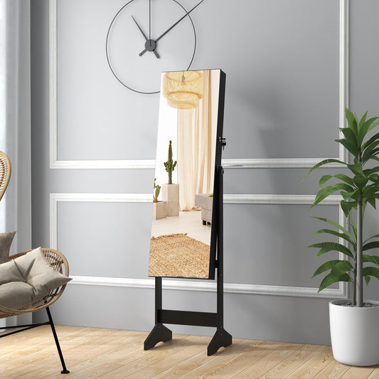 LED Mirror Jewelry Cabinet w/Hairdryer Holder for Living Room