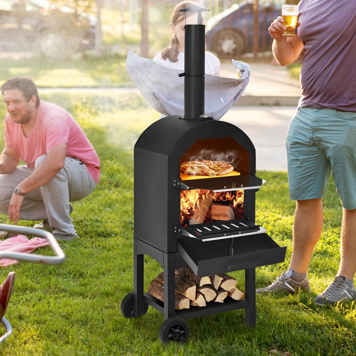 Portable Outdoor Pizza Oven with Pizza Stone and Waterproof Cover