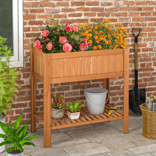 Wood Planter Box with Storage Shelf and for Vegetables ( 39" x 20" x 39" )