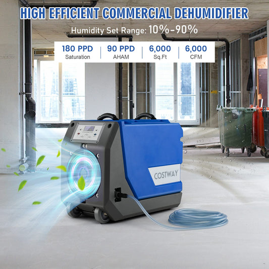 180 PPD Commercial Dehumidifier, Industrial Dehumidifier with 24.6ft Drain Hose, Pump, Auto Defrost & Memory Starting
