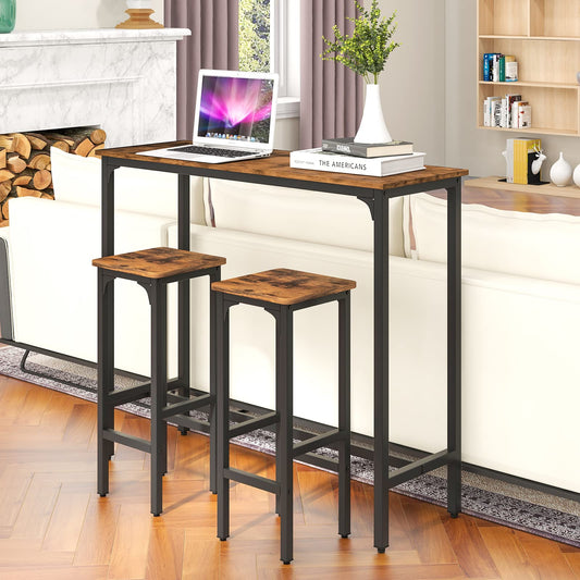 3-Piece Industrial Bar Table Set for 2 Counter Height Pub Table with 2 Stools
