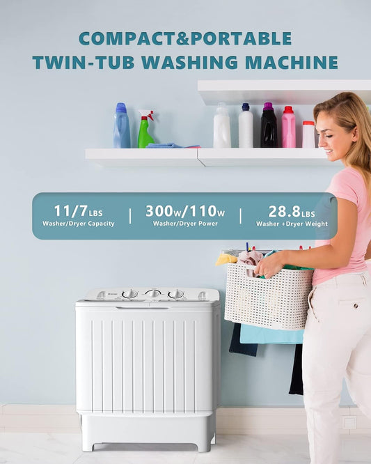 ARLIME Portable Washing Machine, 20lbs Mini Twin Tub Washing Machine
