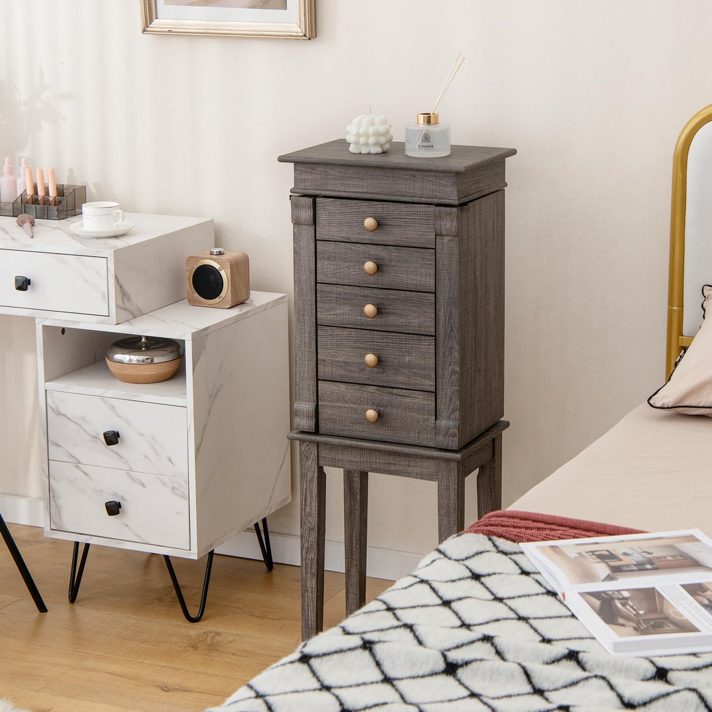 Wooden Jewelry Storage Chest with 5 Drawers for Women