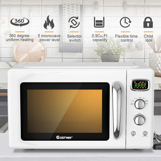 0.9Cu.ft 900W Retro Countertop Microwave Oven with 5 Micro Power