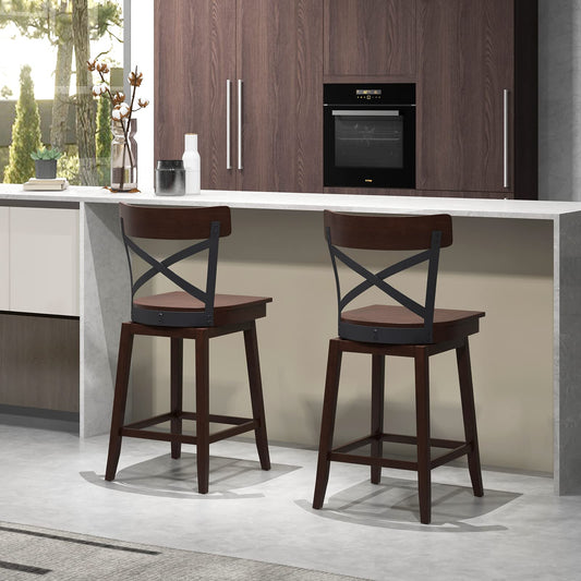 24 Inch Swivel Bar Stool Set of 2/4 Ergonomic Counter Height Chairs with Open X Back & Footrest