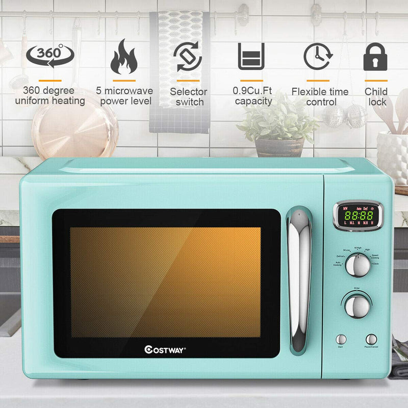 Retro Countertop Microwave Oven, 0.9Cu.ft, 900W Microwave Oven, with 5 Micro Power