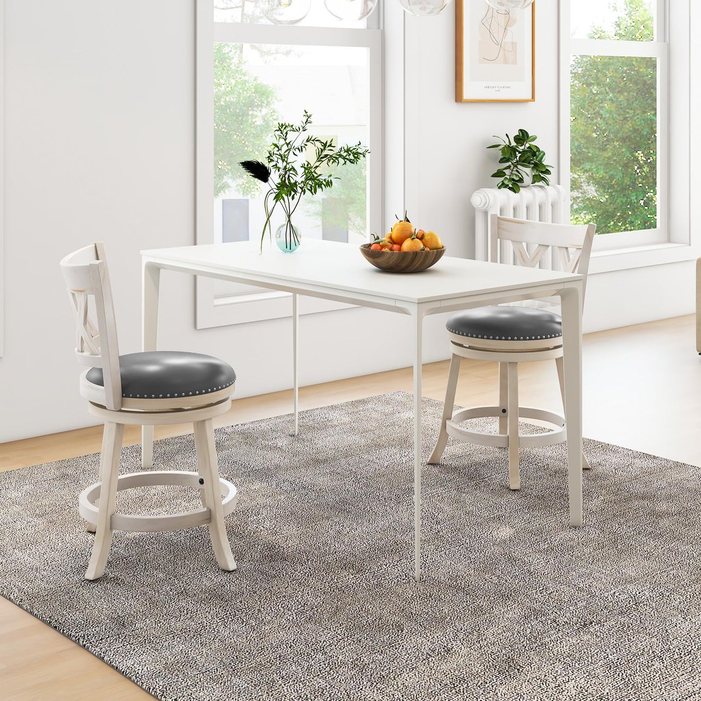 Bar Stool Set of 2/4 for Kitchen Island 25.5” Swivel Armless Counter Height Stools