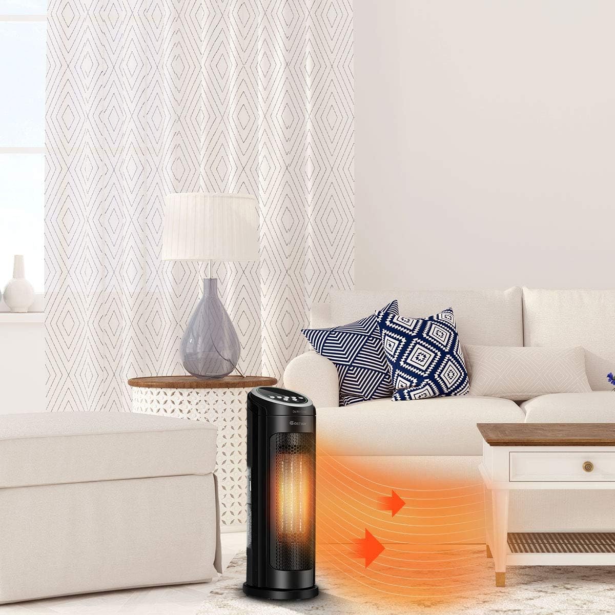 Ceramic Space Heater, 1500W Oscillating Tower Infrared Heater Fan with Remote