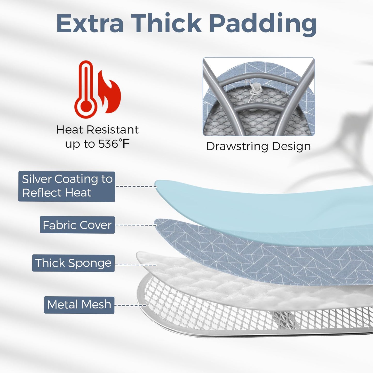 Ironing Board with Iron Rest Full Size Iron Stand with 3 Layers Extra Thick Cover