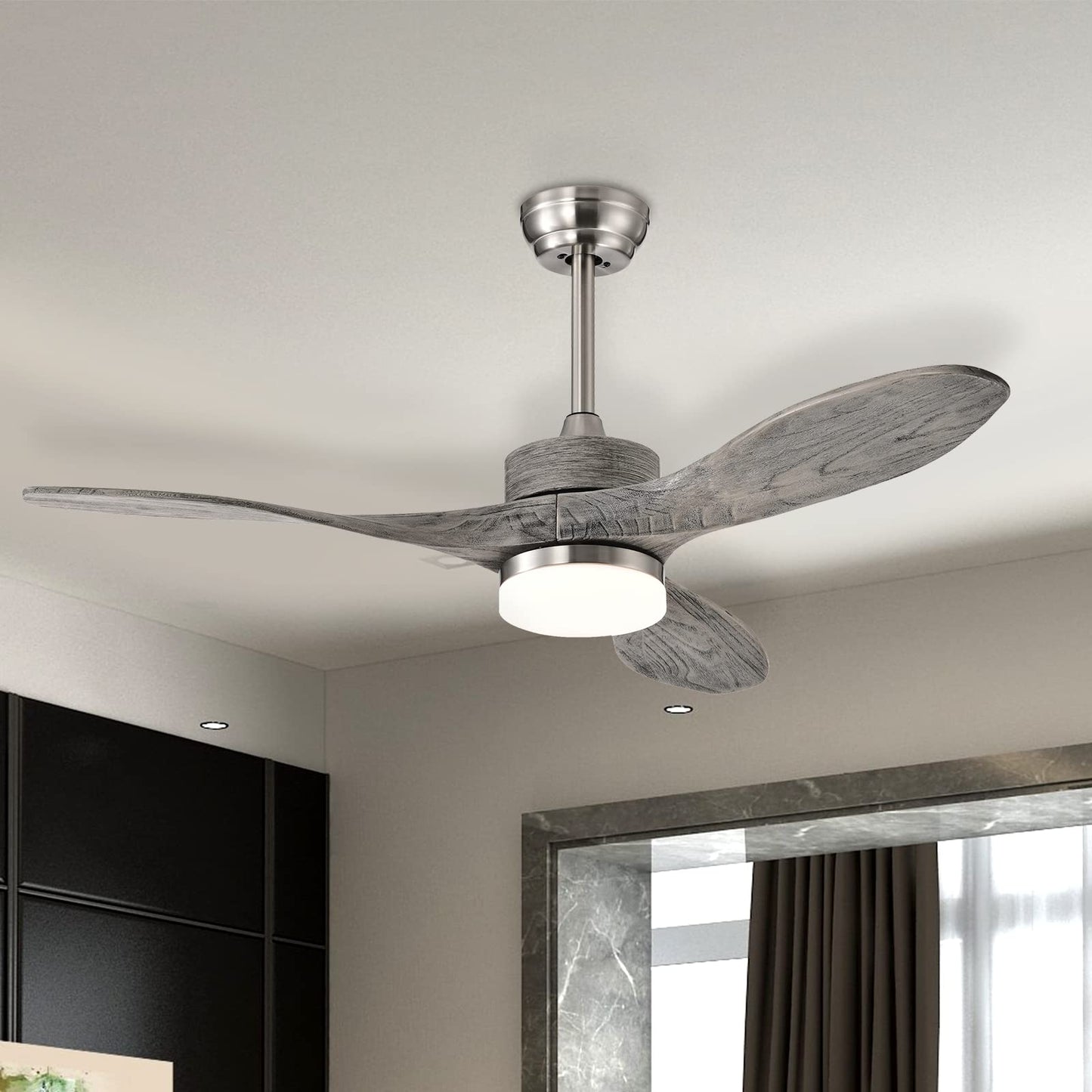 48 Inches Ceiling Fan with LED Light and Remote Control, Reversible Ceiling Fan with 6 Wind Speeds (Nickel)