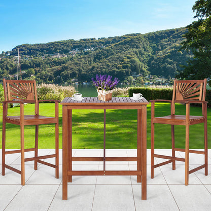 3PCS Bar Table Set Outdoor Acacia Wood Dining Set
