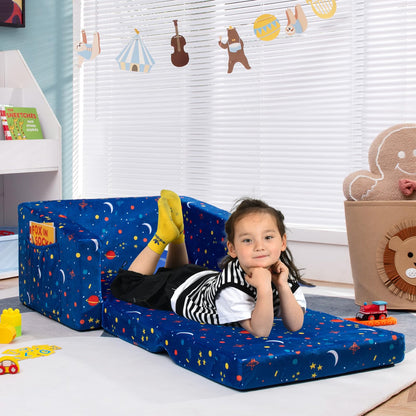 2-in-1 Convertible Sofa to Lounger for Children with Side Storage Pocket Flip Open Couch & Sleeper with Cut Patterns