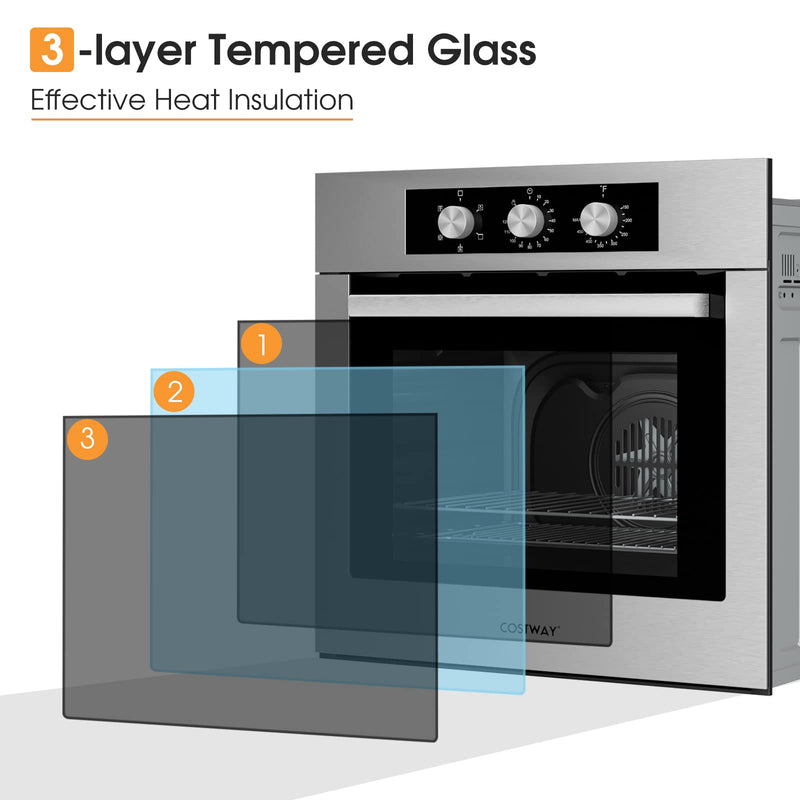 24" Single Wall Oven, Electric Built-in Wall Oven with 2.47 Cu. Ft. Capacity, 5 Cooking Functions