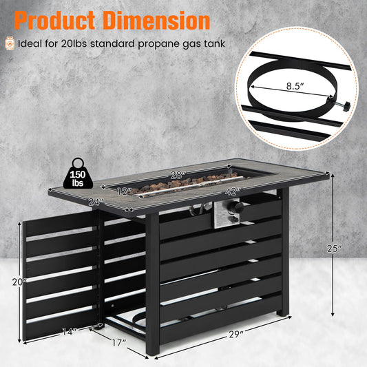 Rectangular Gas Fire Table w/ 50,000 BTU Heat Output