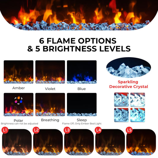 23-Inch Infrared Quartz Electric Fireplace Insert with Remote Control, 1500W Recessed Fireplace Heater