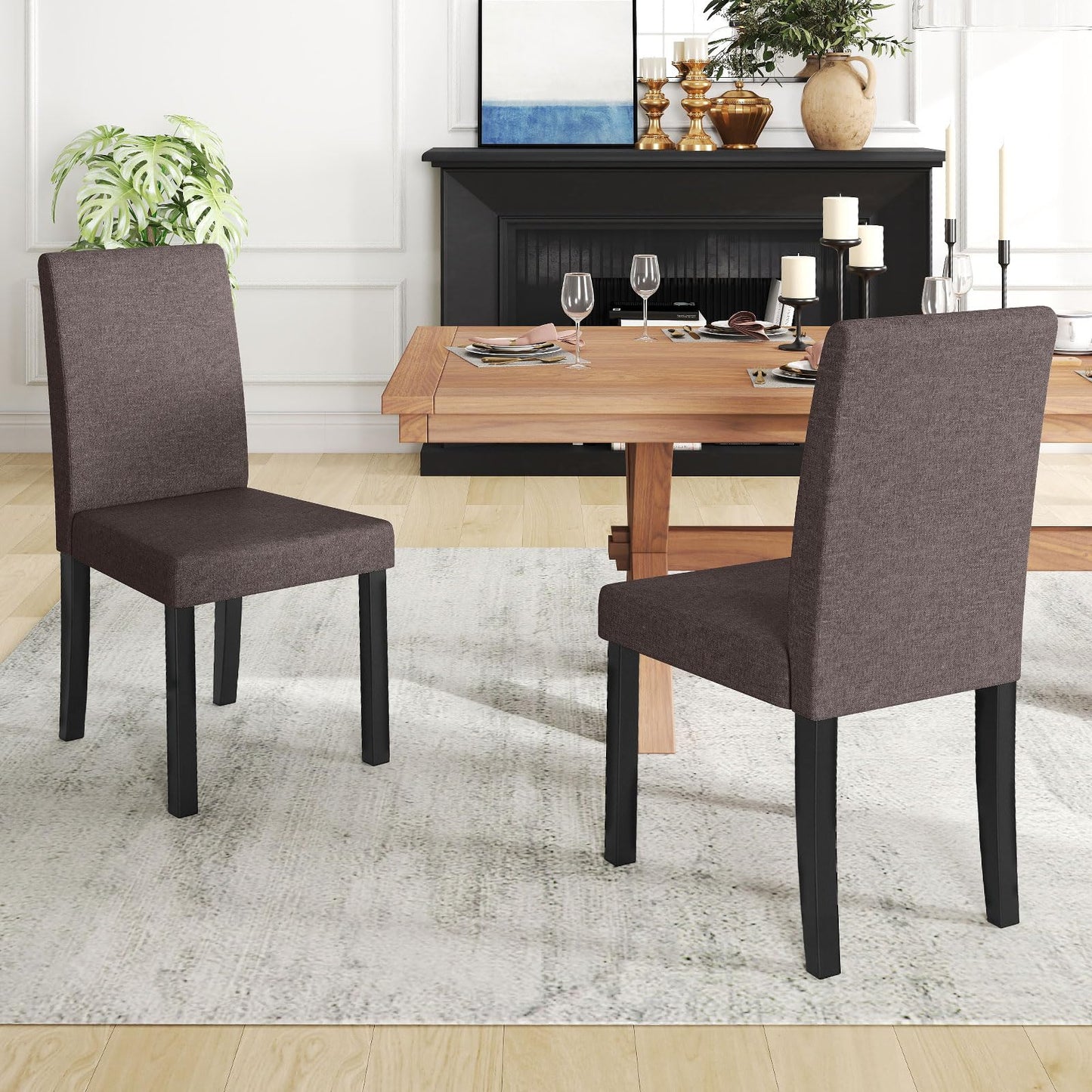 Fabric Upholstered Armless Kitchen Side Chair w/Rubber Wood Legs