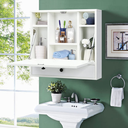 Wall-Mounted Computer Desk Floating Desk with Storage Drawer & Shelves