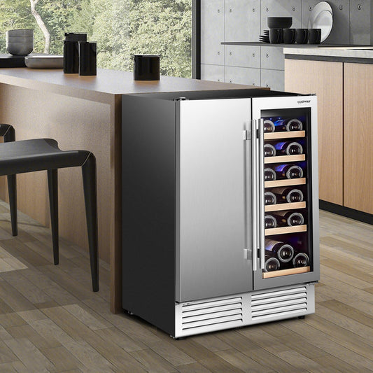 Wine and Beverage Refrigerator, 24 Inch Dual Zone Under Counter Wine Beverage Cooler with Lock